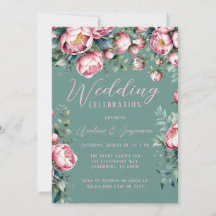 Convite Elegante Peony Buquê Em Casamento Por Aquarela