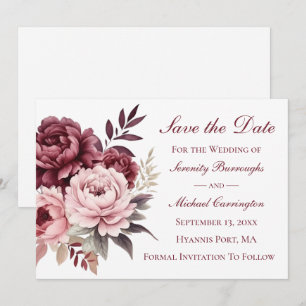 Convite Elegante Peony Burgundy Peony Salvar Casamento de