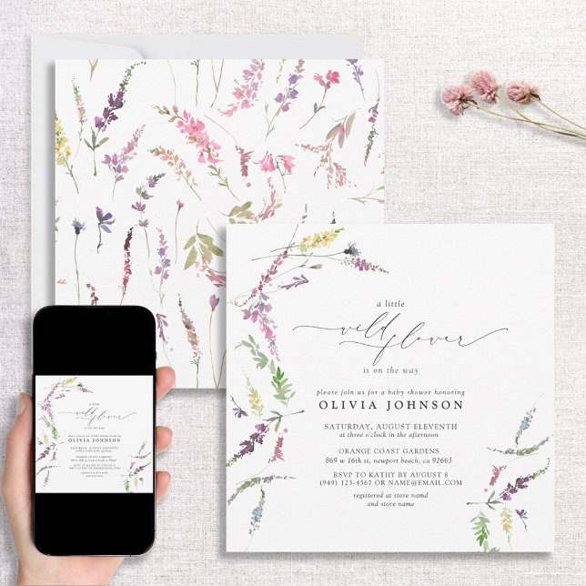 Convite Elegante Pequeno Chá de fraldas de Garota de Flor  (Criador carregado)