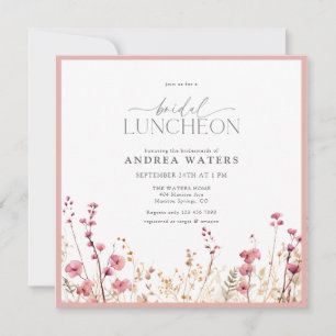 Convite Elegante Pequeno Jantar de Noivado com Flores Rosa