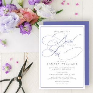 Convite Elegante Periwinkle Calliografia Formal Chá Brida