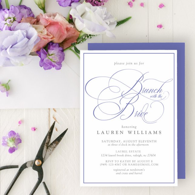 Convite Elegante Periwinkle Calliographic Brunch Com Noiva (Criador carregado)