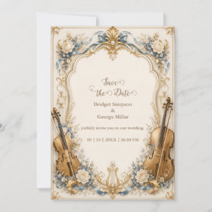 Convite Elegante Pérola Azul Florais Cordas Casamento Luxo
