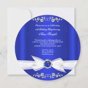 Convite Elegante Pérola Branca Azul Real Jóia Arco Anivers