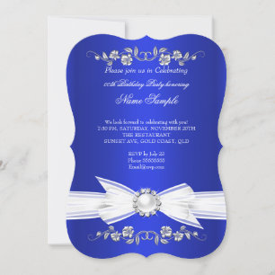 Convite Elegante Pérola Branca Azul Real Jóia Arco de Aniv