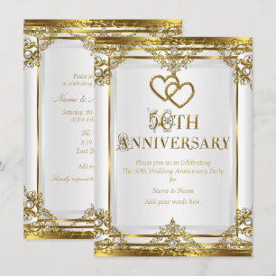 Convite Elegante Pérola Branca Dourada de Aniversário de 5