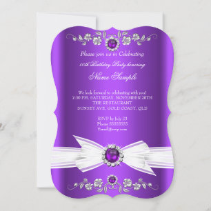 Convite Elegante Pérola Branca Roxa Jóia Arco Aniversário
