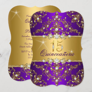 Convite Elegante Pérola Damasko Roxo Quinceanera