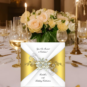 Convite Elegante Pérola Ouro Amarelo Prata Diamante Aniver