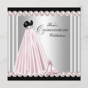 Convite Elegante Pérola Prata Rosa Quinceanera