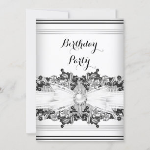 Convite Elegante Pérola Preta e Branca Jóia Arco Renda Ani