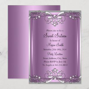 Convite Elegante Pérola Roxa Sweet Sixteen
