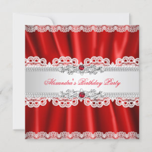 Convite Elegante Pérola Vermelha Real com Renda de Diamant