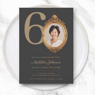 Convite Elegante Personalizado Foto Dourado 60º Aniversári