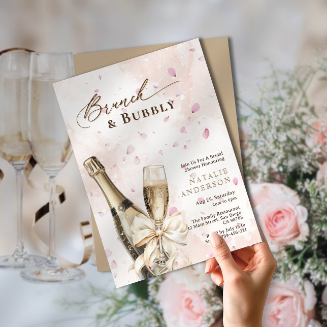 Convite Elegante Petals Brunch e Chá de panela Bubble (Elegant Petals Brunch & Bubbly Bridal Shower Invitation)