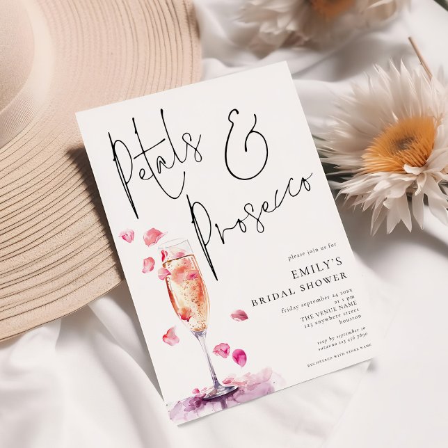 Convite Elegante Petals Prosecco Glass Chá de panela (Criador carregado)