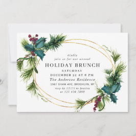 Convite Elegante Pine Holly Berry Natal Brunch