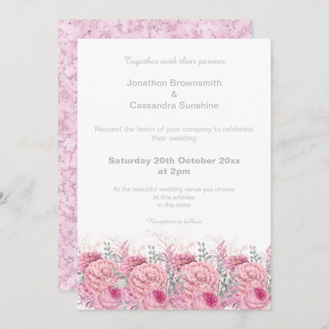 CONVITE ELEGANTE PINK FLORAL FLORAL WEDTING (Frente/Verso)