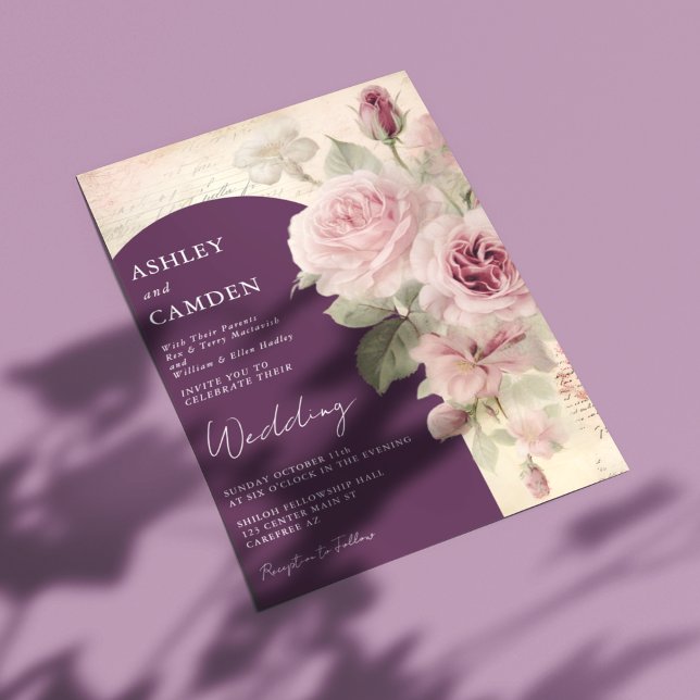 Convite Elegante Plum e Dusty Rosa Wedding (Criador carregado)