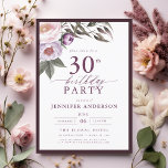 Convite Elegante Plum Purple Floral aniversário de 30 anos<br><div class="desc">Defina o tom para uma celebração sofisticada com um convite de aniversário de um guião floral roxo e elegante. Com tons ricos de ameixa e delicados sotaques florais, esse design exude uma sensação de luxo e refinamento. A graciosa tipografia da escrita adiciona um toque personalizado, perfeito para um aniversário de...</div>