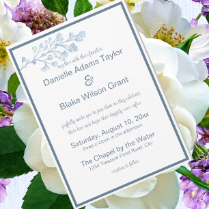 Convite Elegante Pó Azul e Branco Moderno Foto Casamento