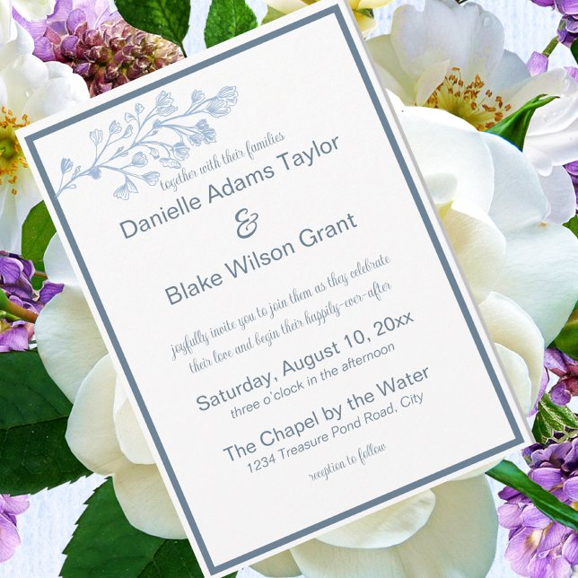 Convite Elegante Pó Azul e Branco Moderno Foto Casamento (Criador carregado)