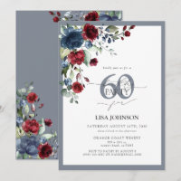 Elegante Pó Azul e Floral Borgonha para 60º Aniver