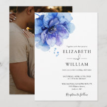 Elegante Pó de Azul Floral Foto Casamento Aquarela