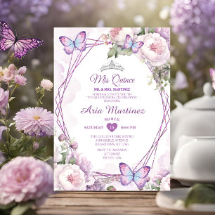 Convite Elegante Pó Floral Borboleta Mis Quinze