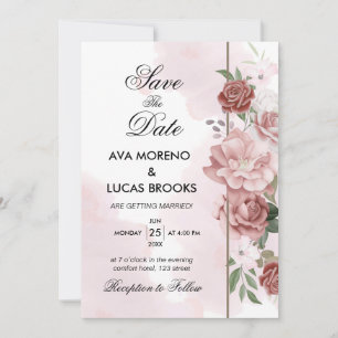Convite Elegante Poeira Rosa Floral Rosa Sálvia Verde Româ