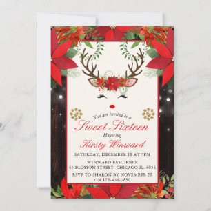 Convite Elegante Poinsettia de Natal Rena Sweet 16