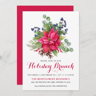 Convite Elegante Poinsettia Red Natal Brunay