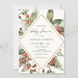 Convite Elegante Poinsettia Verde Invernal para Chás de Be