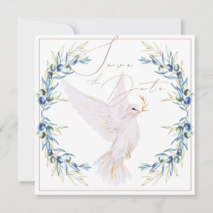 Convite Elegante Pombo & Folhas de Oliveira Casamento Salv
