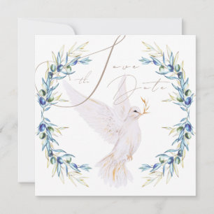 Convite Elegante Pombo & Folhas de Oliveira Casamento Save