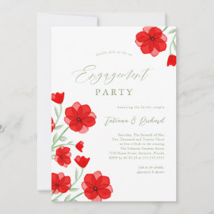 Convite Elegante Poppy Floral de Aquarela Festa de Noivado