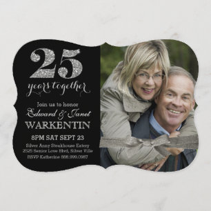 Convite Elegante Prata Bodas de 25 Anos de Casamento com F
