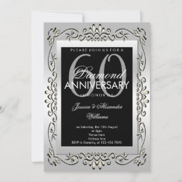 Convite Elegante Prata Decorativa de Aniversário de 60 Ano