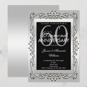 Convite Elegante Prata Decorativa de Aniversário de 60 Ano