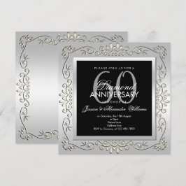 Convite Elegante Prata Decorativa de Aniversário de 60 Ano