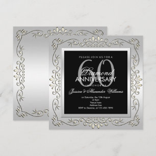 Convite Elegante Prata Decorativa de Aniversário de 60 Ano