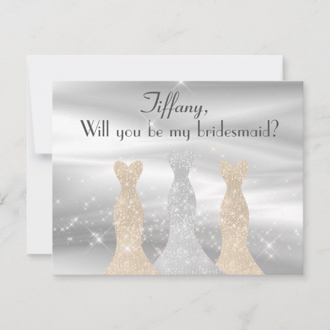Convite Elegante prata e vestidos Dourados Proposta de Bri (Frente)