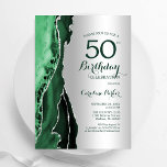 Convite Elegante Prata Emerald Green Agate 50º aniversário<br><div class="desc">Emerald Green e prata agate 50º convite de aniversário. Elegante design moderno com aquarela agate marble geode background,  faux glitter prata e tipografia. Trendy convida o cartão perfeito para uma comemoração de dia das mulheres na moda. Impressos convites Zazzle ou modelo de impressão digital instantânea para download.</div>