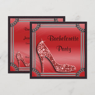 Convite Elegante Prata Enquadrada Red Stiletto Bachrlorett