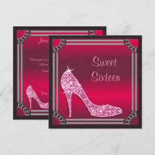 Convite Elegante Prata Inchada Rosa Stiletto Sweet 16