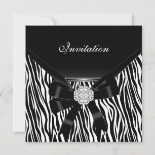 Convite Elegante Prata Preto Branco Joia Zebra