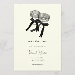 Convite Elegante Preto Branco Champagne Save the Date