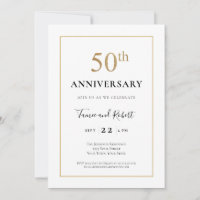 Elegante Preto Branco Dourado 50º Aniversário de C