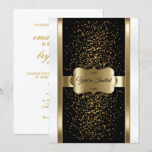 Convite Elegante Preto, Branco e Dourado