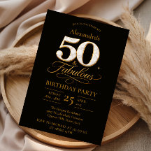 Elegante Preto Dourado Aniversário de 50 anos